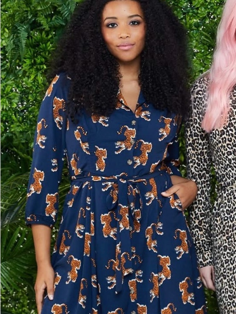 Joanie Clothing Navy Midi Dress with Leopard Print